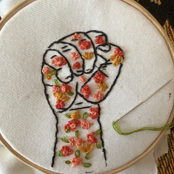 little witches stitches Other - Embroidered black power fist with flowers